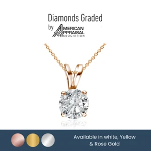 1.01 CT EVS1 Round Cut Lab Grown Diamond Pendant Necklace Rose Gold 14k - Picture 1 of 4