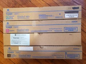 Konica Minolta Toner TN321K Black TN321Y Yellow TN321M Magenta TN321AC Blue - Picture 1 of 7
