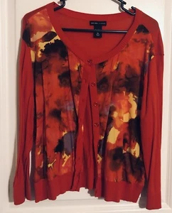 New York & Company Floral Cardigan Red XL 100% Cotton - Picture 1 of 6