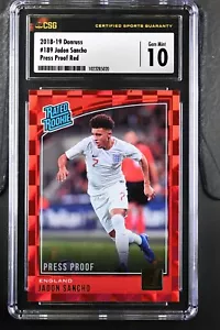 Panini Donruss 189 2018 Jadon Sancho Press Proof-Red RC CSG 10 - Imagen 1 de 2