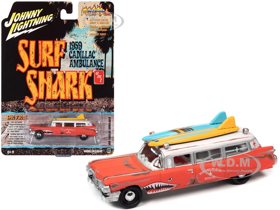 1959 CADILLAC AMBULANCE RED "SURF SHARK" 1/64 DIECAST JOHNNY LIGHTNING JLSP256 - Image 1 of 1