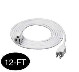 12Ft Outdoor 16/3 AWG Power Cable Extension Cord NEMA 5-15P to NEMA 5-15R White - Picture 1 of 3
