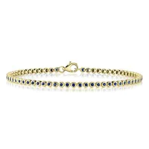 Brazalete Tenis Zafiro Azul Oro Amarillo 14K Bisel Natural Conjunto Corte Redondo 0.80CT - Imagen 1 de 3