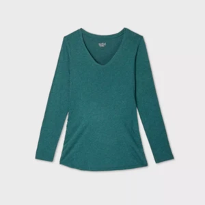 Isabel Maternity Size Small Long Sleeve Scoop Neck Green Side Shirred T-Shirt - Picture 1 of 4