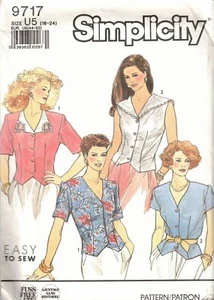 Camisa para mujer SIMPLICITY Top blusa patrón de costura #9717 sin cortar, 16 18 20 22 24 - Imagen 1 de 2