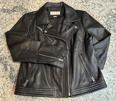 Chaqueta de motociclista/motociclista Michael Kors negra 100 % cuero talla L nueva sin etiquetas Foto 1 de 4