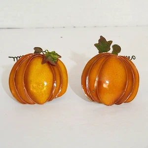 Metal Pumpkin Napkin Rings 2 Painted Wire Fall Autumn Thanksgiving Shabby Chic - Picture 1 of 8