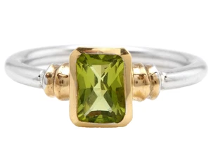 14K Two Tone Gold 1.10 Carat Natural Green Peridot Solitaire Ring For Women - Picture 1 of 5