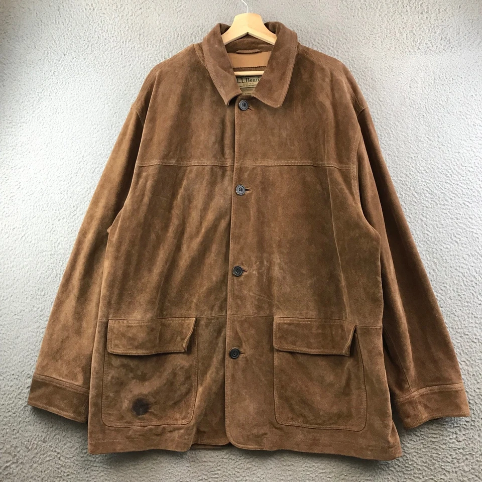 Vintage LL Bean Mens XLARGE Brown Suede Leather Button Front Jacket Coat Outdoor - Image 1 of 4