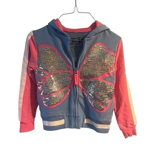 JoJo Siwa Nickelodeon Girls XS 4/5 Pink Blue Zip Jacket Sequin Bow Hood Unicorn - Picture 1 of 6