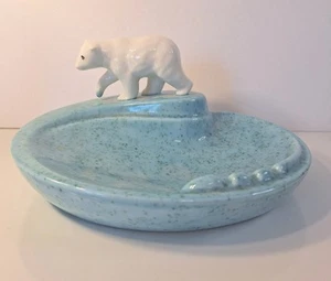 1960s,70’s Speckle Turquoise Ceramic Ashtray Trinket Polar Bear Prop Blue Large - Picture 1 of 6