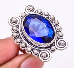 Madagascar Blue Sapphire (Simulated) Silver Plated Jewelry Ring s.5.5 T24 - Picture 1 of 4