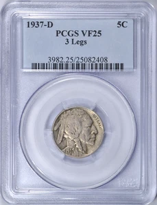 1937-D 3 LEGGED BUFFALO NICKEL PCGS VF25 KEY DATE - Picture 1 of 3
