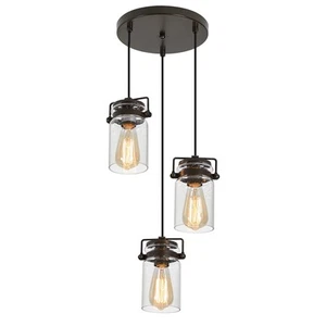 Industrial Glass Pendant Light, 3 Light Hanging Pendant Lighting Fixture with... - Picture 1 of 8