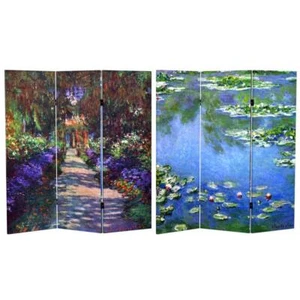 RED LANTERN Room Divider 48"Hx47"W Works of Monet Canvas 3-Panel Folding Screen - Picture 1 of 7