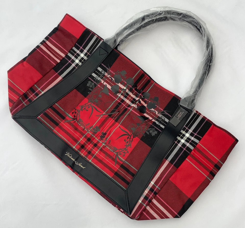 Victoria’s Secret Large Black & Red Tartan Check Shopper Tote Weekend Bag - BNWT — 第 1/4 张图片