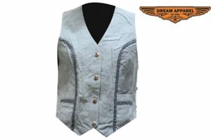 Chaleco de cuero genuino para motocicleta para mujer, aspecto de mezclilla - cierre a presión S,M,L,XL,2XL - Imagen 1 de 7