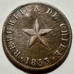 1853 Chile 1 Centavo - KM#127 - Great Details - Rare Find - Picture 1 of 2