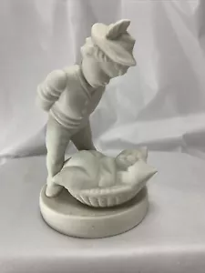 Blanc de Chine Dresden German Porcelain Figurine Austrian Boy w/ Baby in Basket - Picture 1 of 12