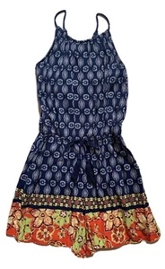 Ally B Girls Navy Blue/Orange/Lime Green Geo Print Shorts Romper Sz M NWT Macys - Picture 1 of 5