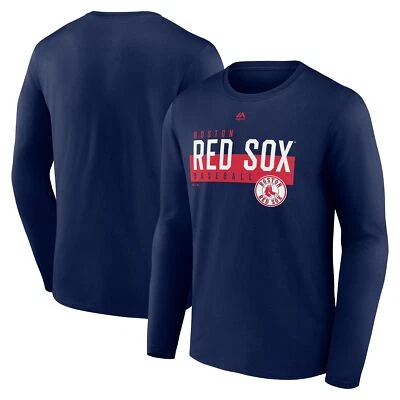 Boston Red Sox MLB Majestic Men's Navy Team Logo Long Sleeve T-Shirt Tees: S-3XL - Image 1 of 3