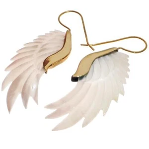 Exquisite Angel Wing White Mother Of Pearl Shell Hand Carving Earrings, 2" - Picture 1 of 5