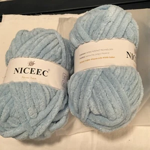 New! 3 Pk NICEEC Cream Light Blue Soft Chenille Yarn Polyester - Picture 1 of 4