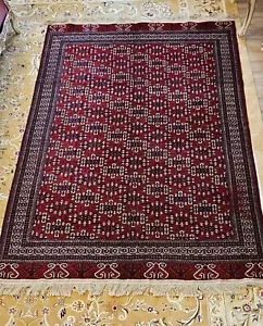 8 Fuß 10 Zoll x 6 Fuß 1 Zoll Handgeknüpfter Roter Turkmenischer Teppich - Wolle Ethno Orientalisch Turkoman Teppich - Bild 1 von 6