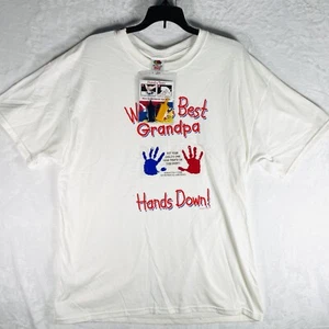 New Fruit of the Loom XL Mens White Graphic Hands Grandpa SS Cotton Tee T Shirt - Picture 1 of 8