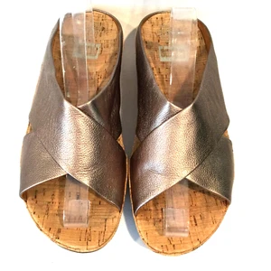 FitFlop Kys Bronze Size 9 Women Leather Crisscross Cork Slide Sandals EU 41 UK 7 - Picture 1 of 10