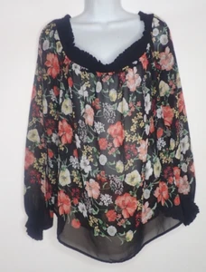 Forever 21 Plus Size Top Women 3X Black Sheer Floral Ruffle - Picture 1 of 3