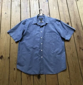 Camicia Eddie Bauer uomo L blu scuro a quadri manica corta con bottoni e taschino - Foto 1 di 12