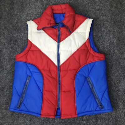 Ретро винтажный Sears пуховик лыж жилет Western женщин Sz. Med. Красный белый синий - Изображение 1 из 4
