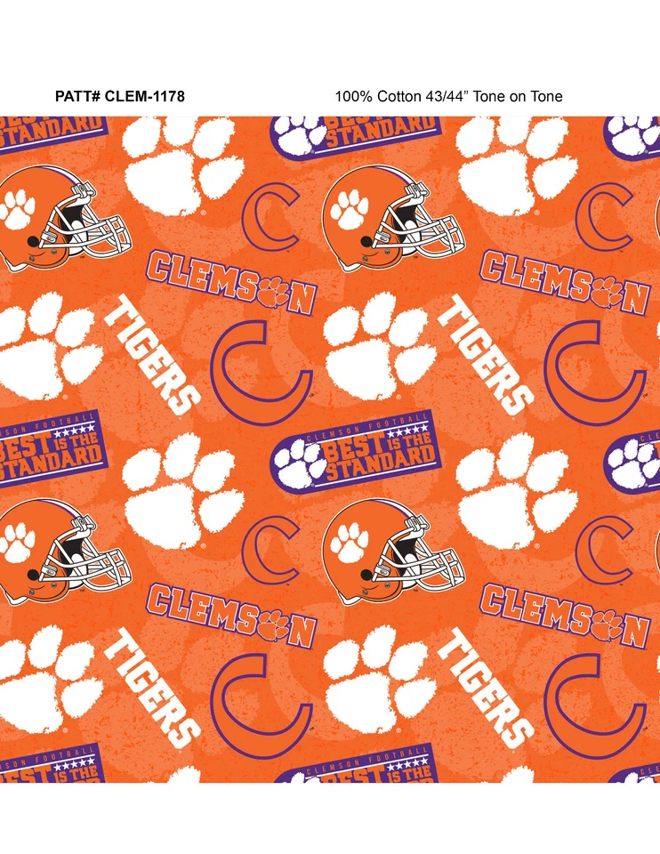 NCAA Clemson Cotton Fabric-Clemson Tigers Cotton Quilting Fabric-CLEM1178 - Image 1 of 1