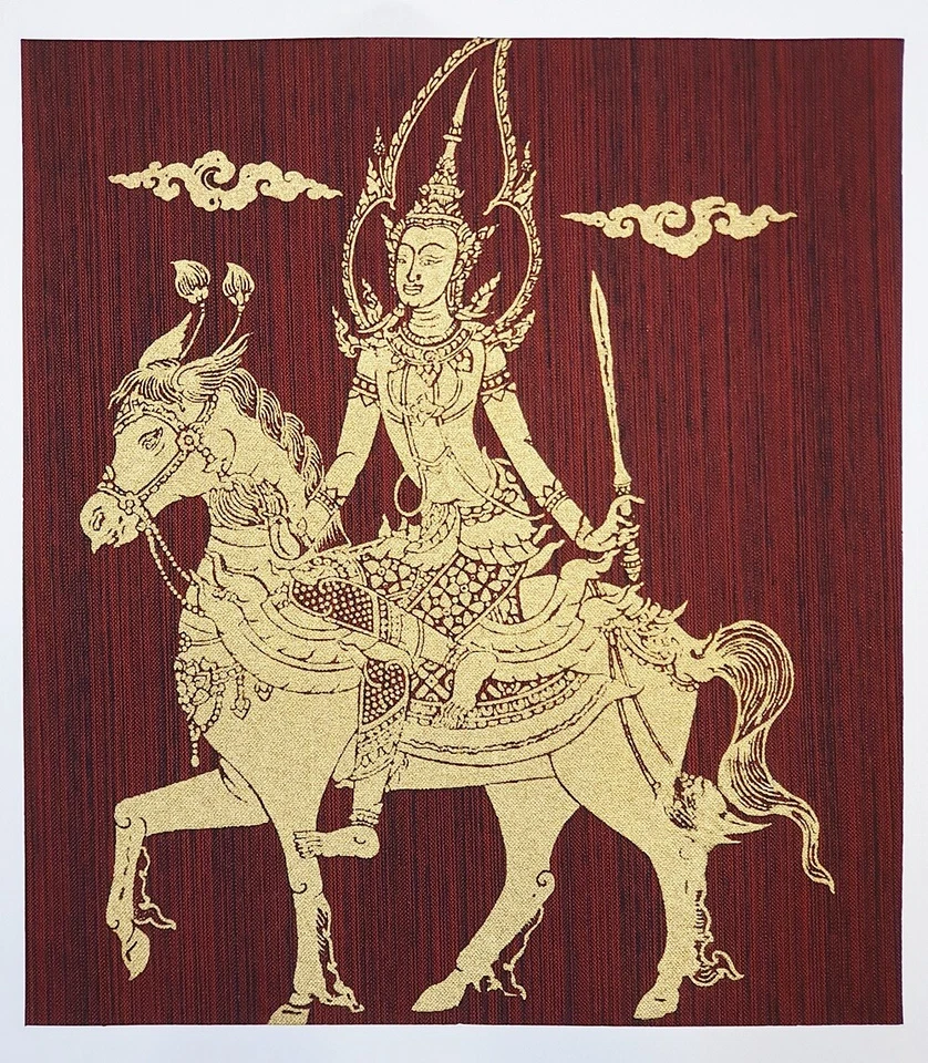 Thai Art Silk Goddess on Horse Figure Painting Poster Print Home Decor Handmade - Image 1 of 4
