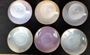 6 SOUCOUPES ET 3 TASSES A CAFE ARLEQUIN VINTAGE ARCOPAL FRANCE - Picture 1 of 11
