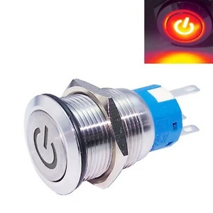 STAINLESS STEEL SWITCH D=19mm LED BLUE 12V POWER SYMBOL 1NANC 3A/250V FASTON - Picture 1 of 5
