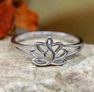 Lotus Flower Plain Sterling Silver Plated Ring Jewellery - Size 7, NEW!  - Picture 1 of 5