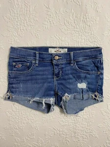 Hollister Womens Short Low Rise Cuffed Distressed Size 3 W26 Blue #2150 - Picture 1 of 8