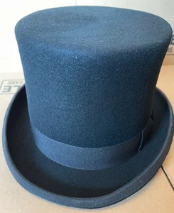 RETRO Wool Felt Men Top Hat Victorian Tuxedo Topper | 61cm | 6" Tall | Black - Picture 1 of 3