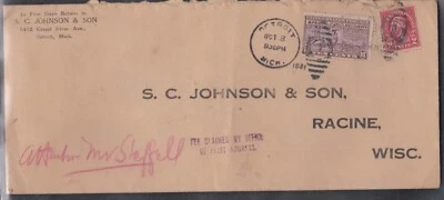 USA ADVERTISING COVER ENVELOPE S C JOHNSON & SON DETROIT TO RACINE SPECIAL DELIV - Image 1 of 2