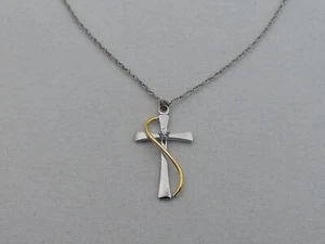 Estate Sterling Silver 16" Fine Chain with a Small Cross Pendant SO-3 - Picture 1 of 7