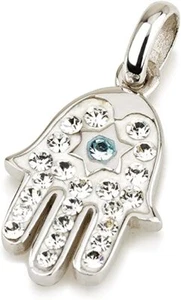 Colgante Hamsa en plata 925 con piedras preciosas blancas + cadena de plata de ley 925 - Imagen 1 de 1