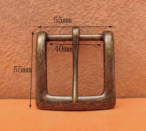 40mm Retro Brass Two-tone Heavy Square Single Metal Prong Pin Clips Belt Buckle - Picture 1 of 8