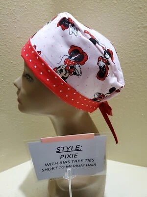 Minnie Mouse (pink) Pixie Skull Women's Surgical Scrub Hat/Cap Handmade - Image 1 of 4