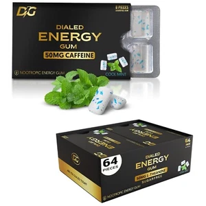 Dialed Energy Caffeine Gum (64pc) | 50mg Caffeine | Sugar Free Gum with L-the... - Picture 1 of 8