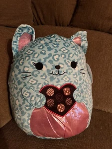 Squishmallow Caitroina 16” Blue Pink Cat Hearts Valentines - Picture 1 of 2