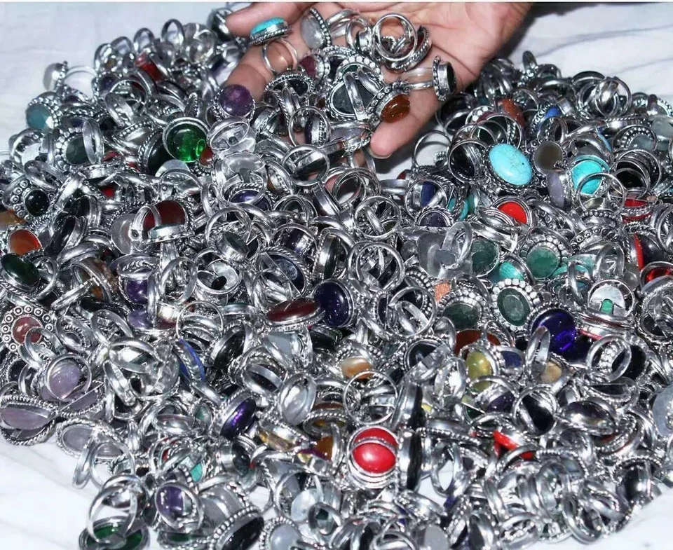 Lote al por mayor de anillos de moda turquesa y mezcla de piedras preciosas enchapados en plata de ley 925 Foto 1 de 1