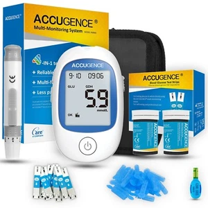ACCUGENCE 3in1 Blood Glucose Meter With 50 Blood Glucose Test Strips 30 Lancets - Picture 1 of 7