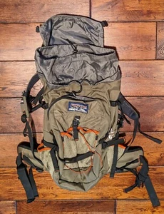 Jansport Backpack W/ Metal Frame Olive Green Burnt Orange Backpacking Hiking - Picture 1 of 12